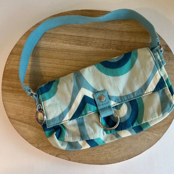 Kipling Blue Mod Swirl Print Slim Canvas Shoulder Bag - Picture 1 of 13